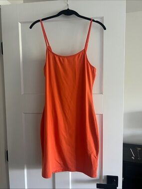 Women's Orange Spaghetti-Strap Slip Dress
